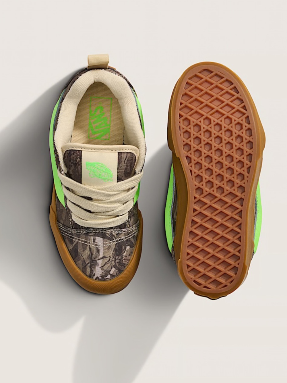 Back to school…Vans Little Kids Knu Skool Shoe - Green Camo with Gum Sole